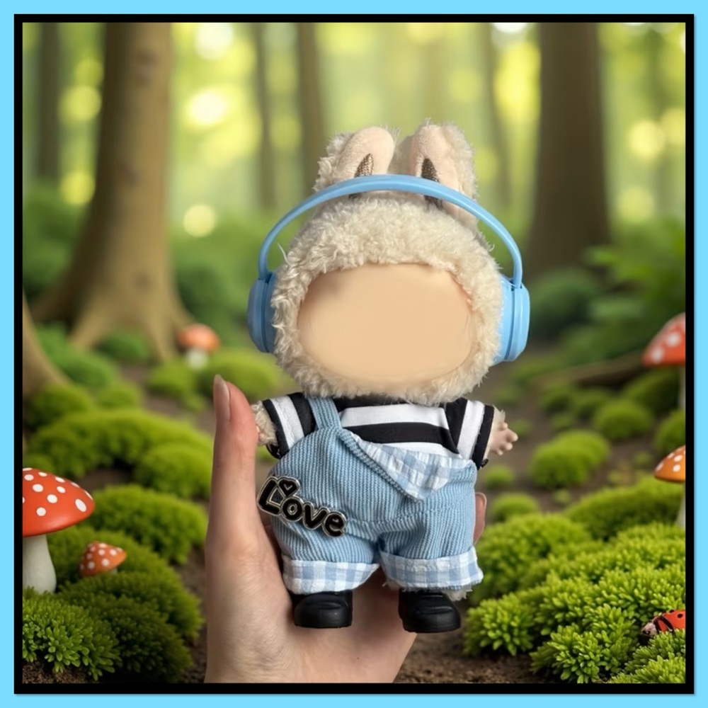 Cute Labubu Coveralls with Shirt Shoes & Blue Headphones